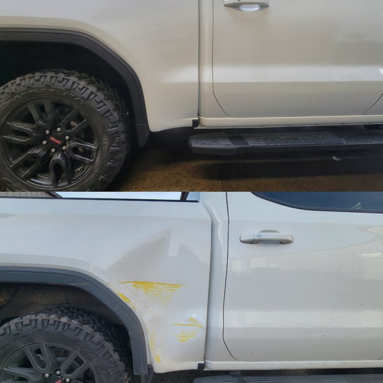 Pickup Truck before and after collision repair at Carheart Auto Tech & Collision in Hillsboro, OR β Bed side & rocker panel