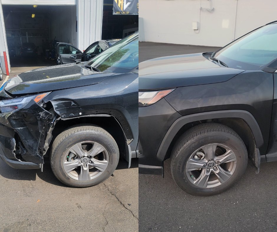 Before and after collision repair at Carheart Auto Tech & Collision in Hillsboro, OR