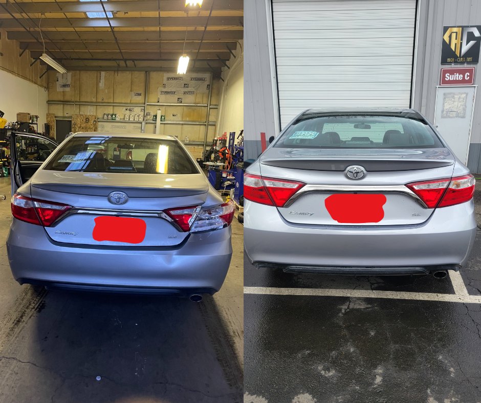 Before and after collision repair at Carheart Auto Tech & Collision in Hillsboro, OR